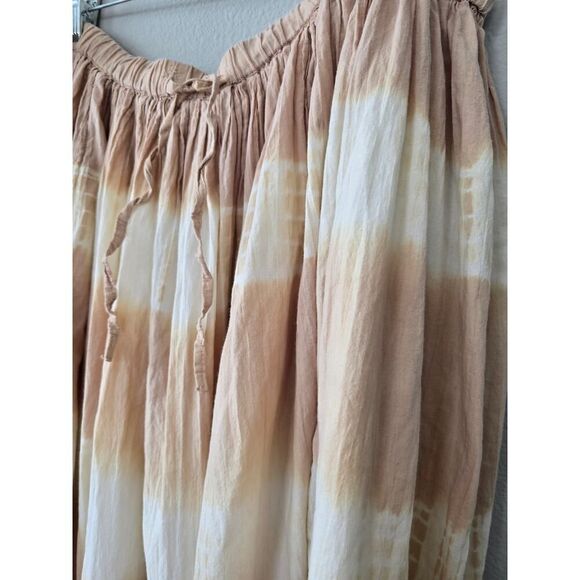 Retro Tie-Dye Midi Skirt 3X Plus Size Cotton Lined Boho Earth Tones Drawstring - Picture 2 of 6
